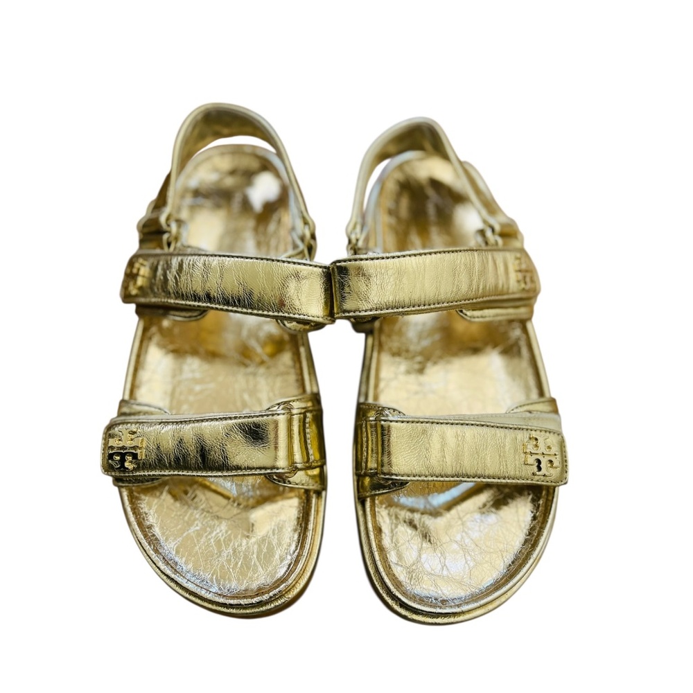 Tory Burch Kira sport Gold Sandal Logo Classic NWOB SIZE 9M - Picture 11 of 11